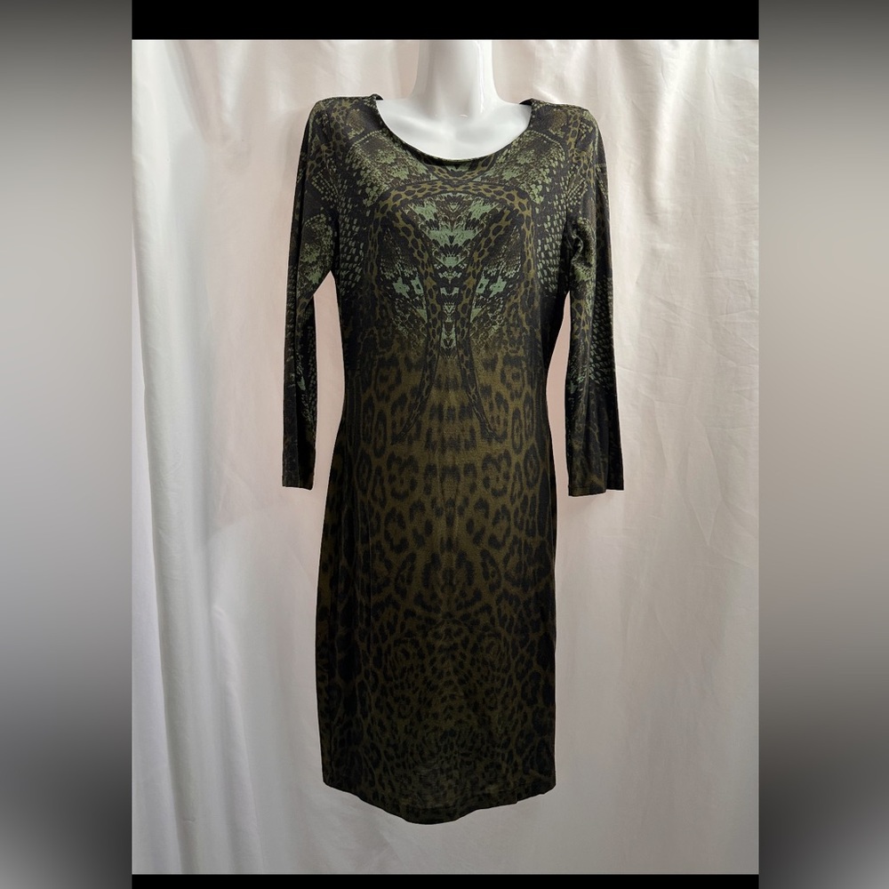 Roberto Cavalli Green and Black Long Sleeve Dress